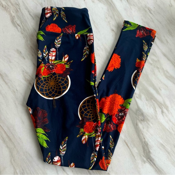 RARE NEW Lu Laroe Dream Catcher Floral & Feather Leggings - Picture 1 of 2
